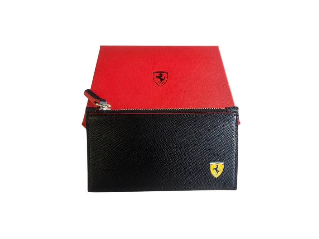 Ferrari - Saffiano Zippered Credit Card Holder Black - Genuine Product