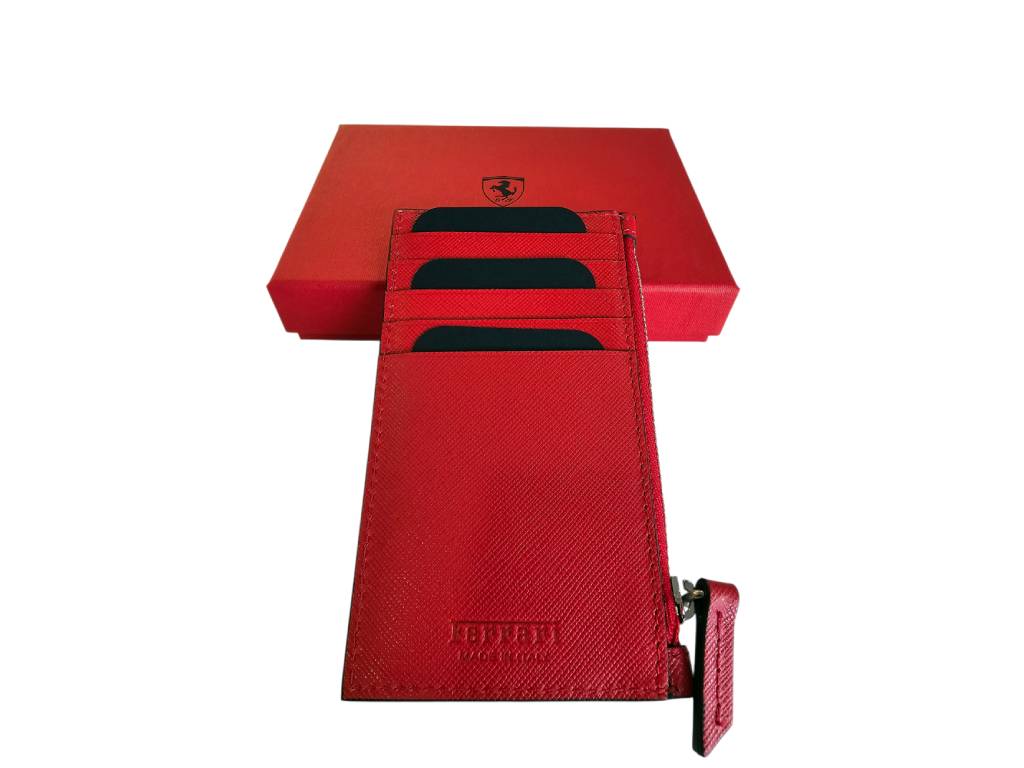 Ferrari - Saffiano Zippered Credit Card Holder Red - Licenced Product