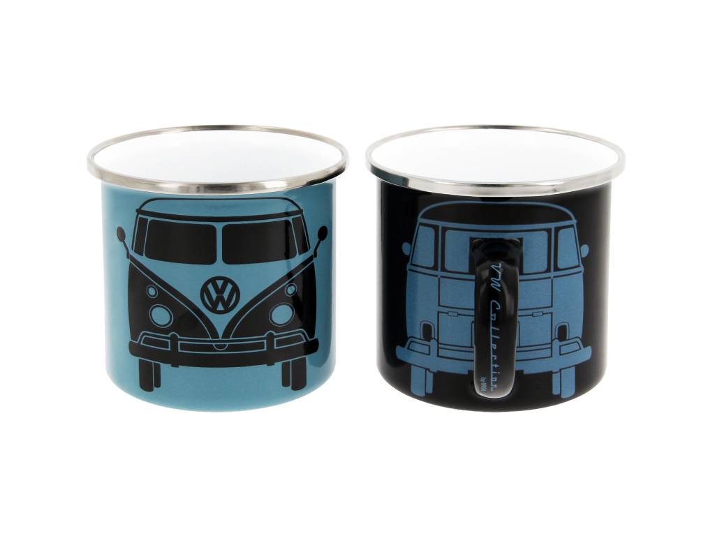 Volkswagen - T1 Bus Enamel Mug Set Black & Blue - Licenced Product