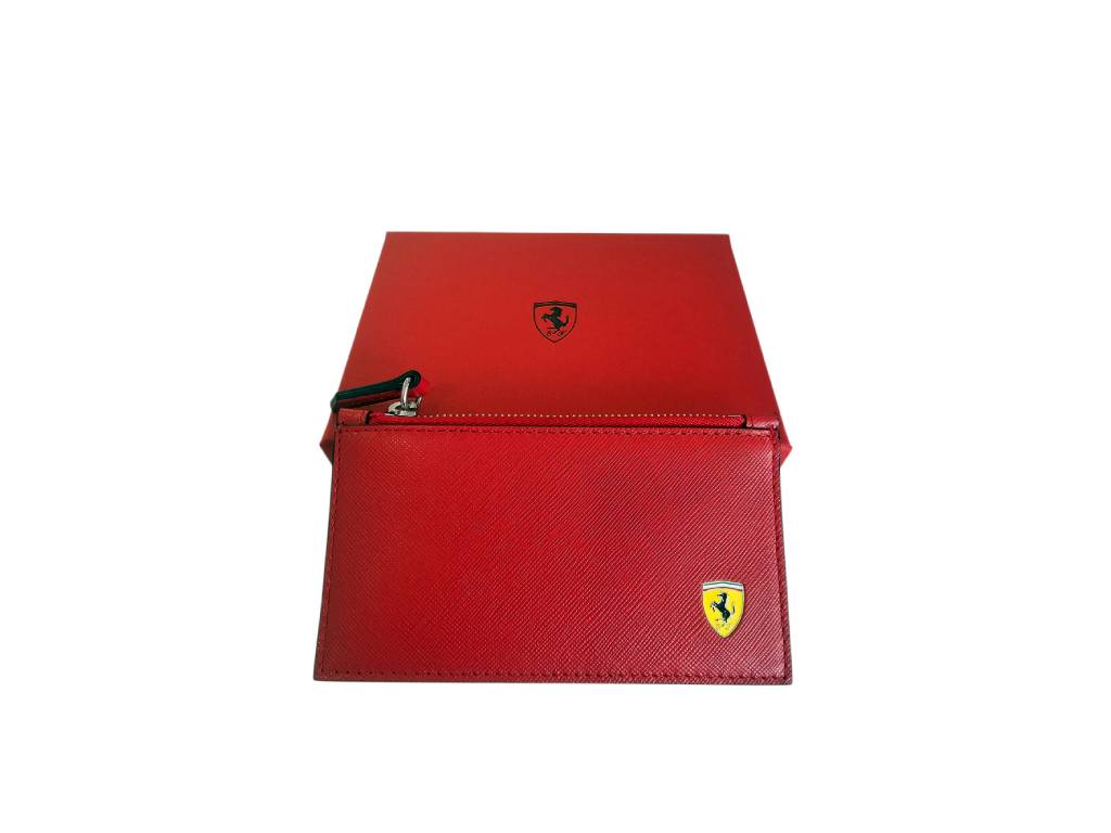 Ferrari - Saffiano Zippered Credit Card Holder Red - Genuine Product